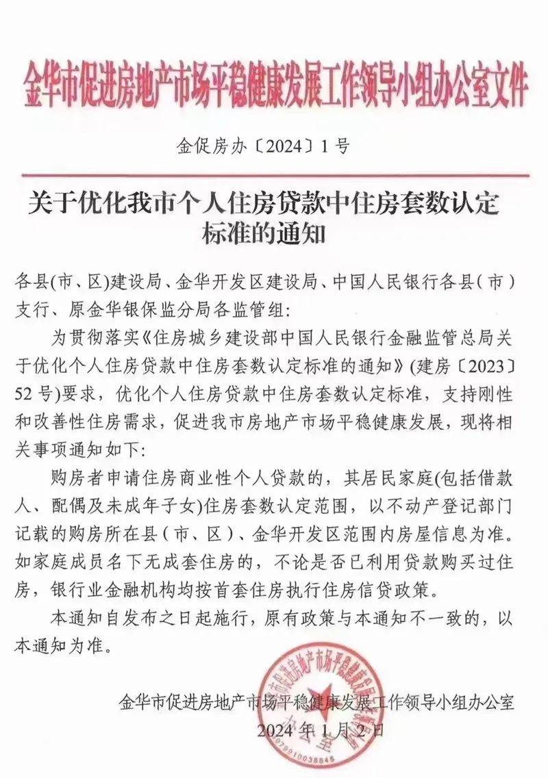 近日，关于优化金华市个人住房贷款中住房套数认定标准的通知，重磅发布。