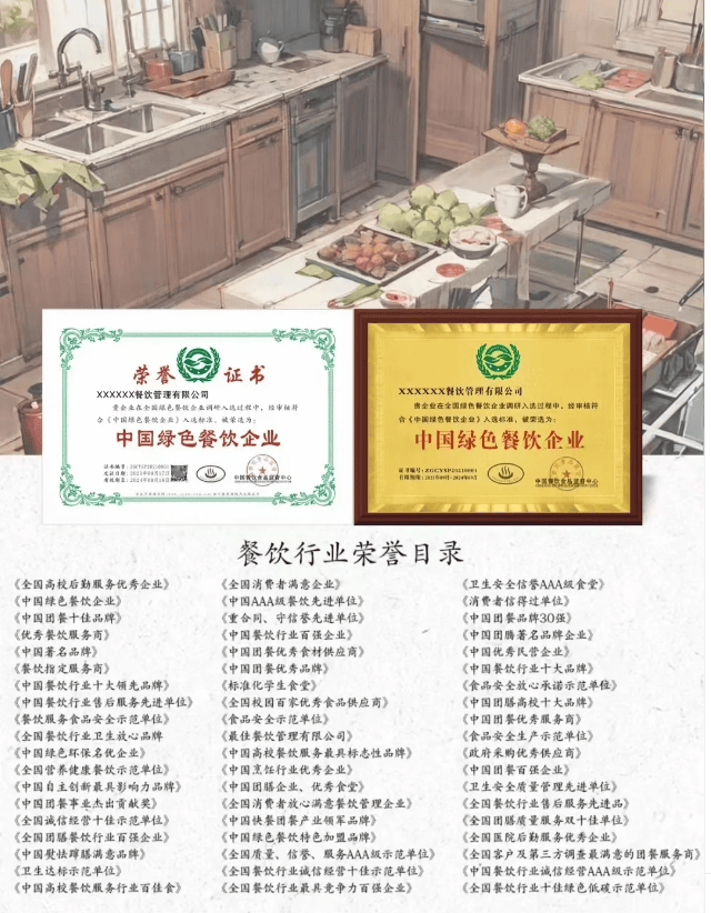 餐饮服务管理企业公司可以办理哪些荣誉资质认证证书