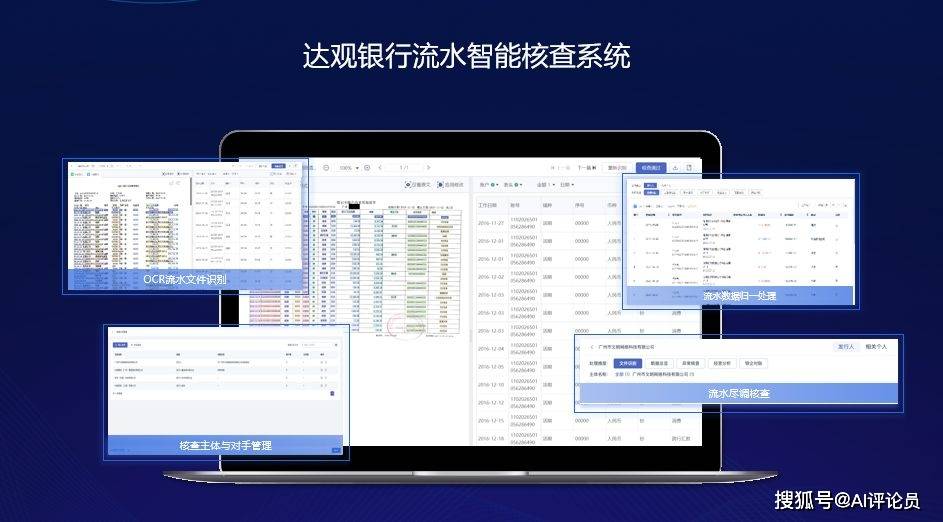 理产品、财务报表审核系统等新兴软件，比如达观数据银行流水核查系统等