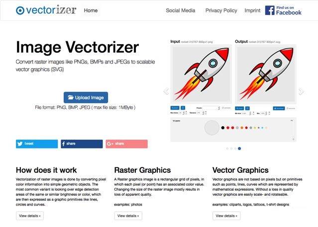 vectorizer」官网，点击【upload image】按钮，将需要优化提高像素的图片上传。