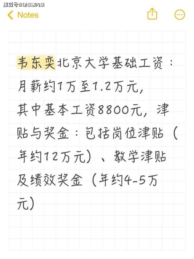 中传导演曝韦东奕工资组成，平均每月1万多，津贴和绩效也曝光了