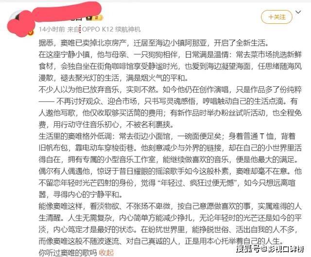 55岁窦唯已迁居阿那亚多年，骑电动车，买菜砍价，生活过得惬意
