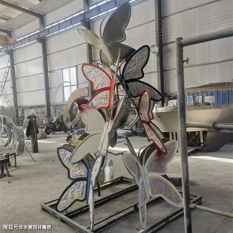 不锈钢彩绘蝴蝶雕塑 大型蝴蝶组合雕塑