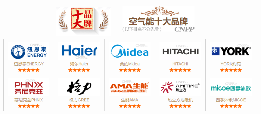 空气源热泵十大品牌榜单 最新空气能品牌排名（cnpp）
