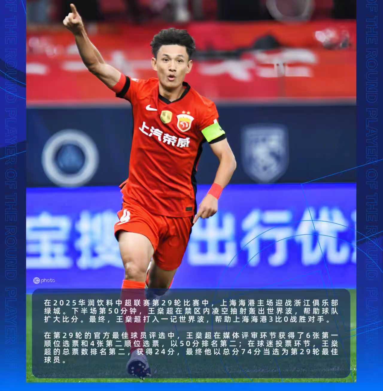 中超官方:王燊超当选第29轮最佳 凌空世界波鼓舞全队