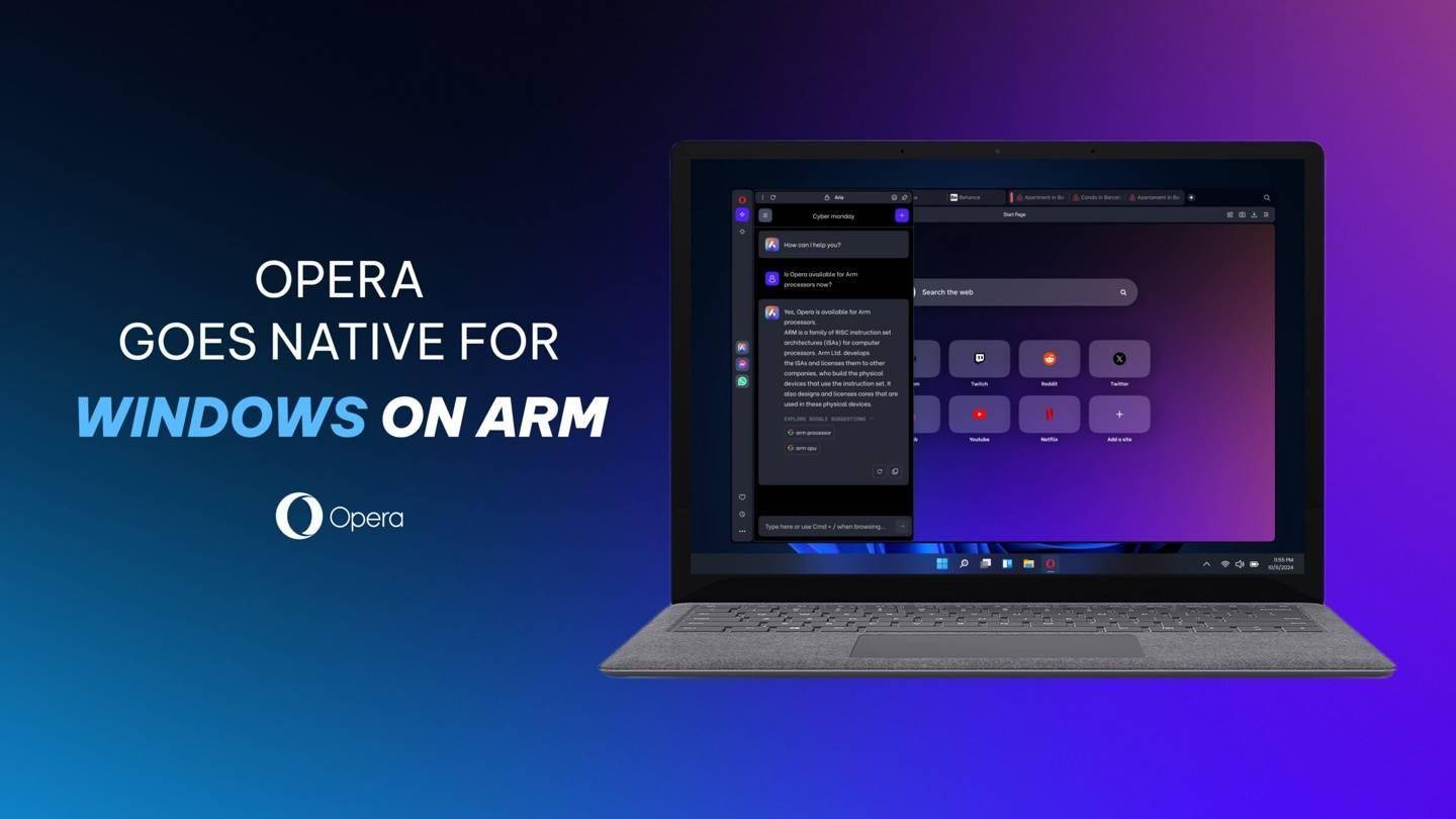 Opera浏览器原生支持Windows on Arm，骁龙X Elite PC上性能翻倍