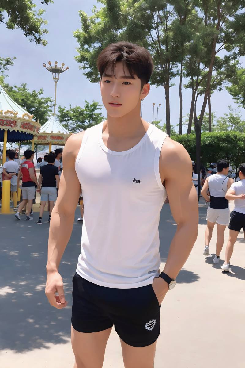 休闲假日游乐场肌肉男孩帅哥手机壁纸