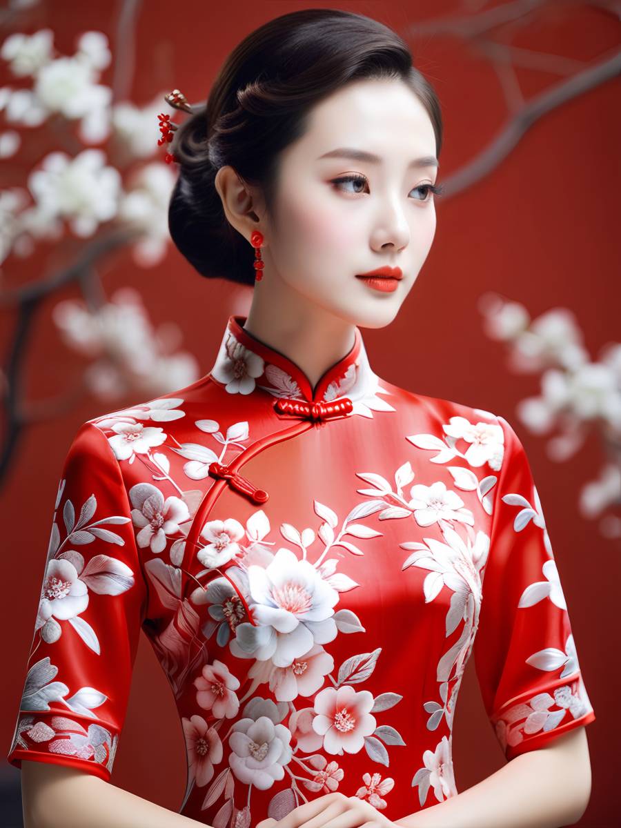 钦麟原创唯美中国红旗袍