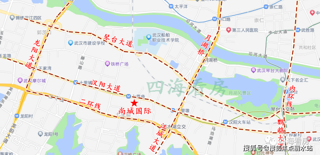 大道向東可至月湖橋,江城大道,鸚鵡大道,上內環,到漢口核心,武昌核心