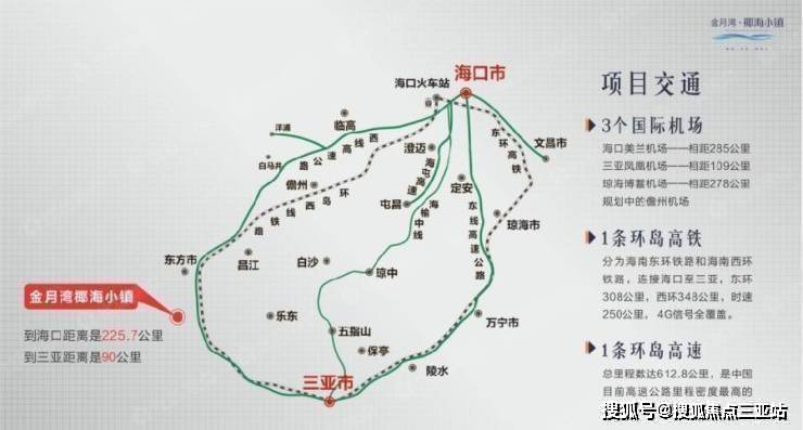 高鐵站 金月灣站(距離項目6公里)三亞90公里 駕車約1小時海口225公里