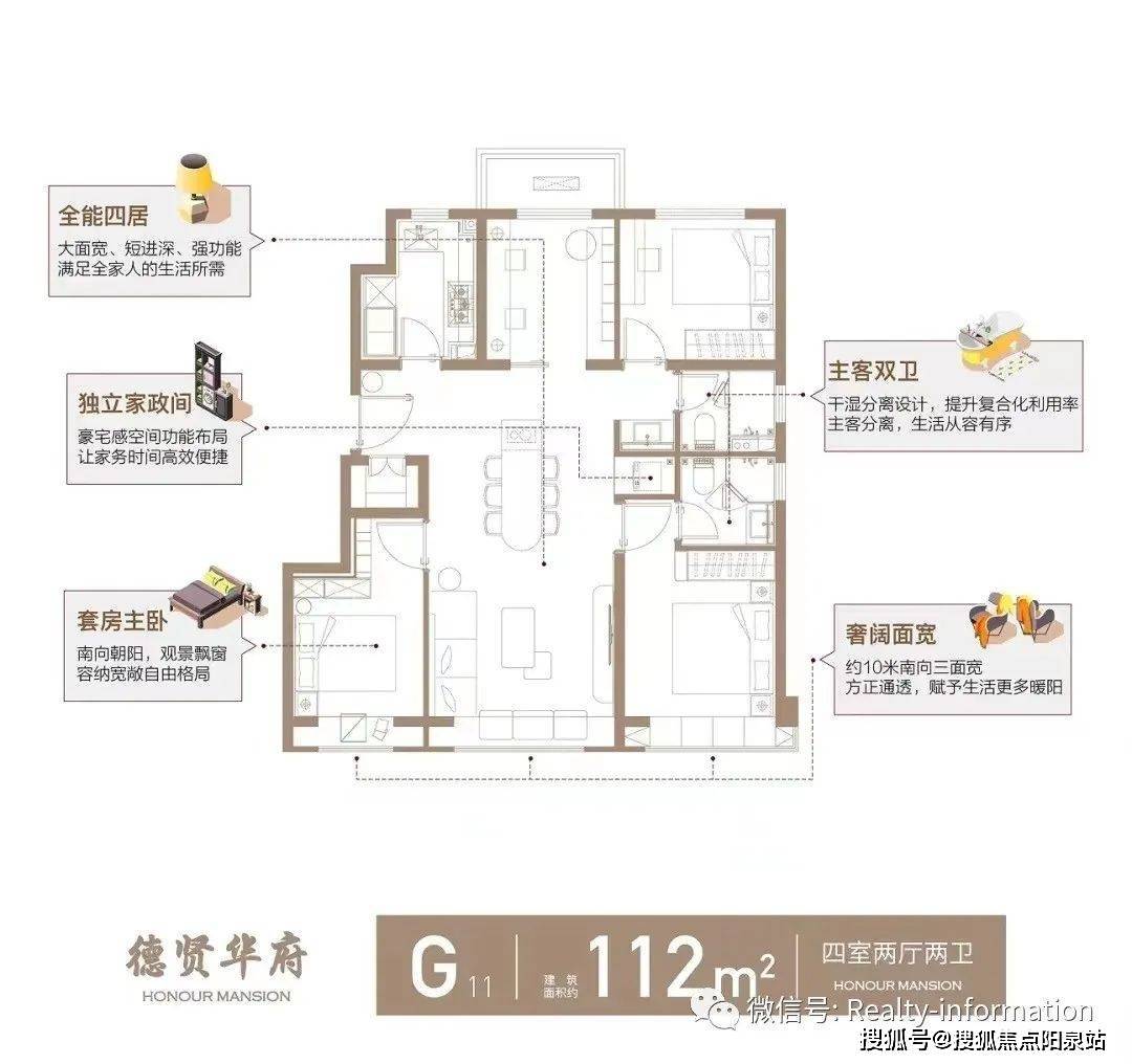 容納寬敞自由格局南向三面寬,方正通透,賦予生活更多暖陽112㎡四室