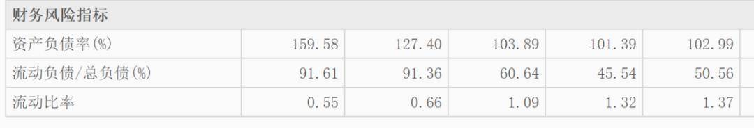 58%,2018年至2022年資產負債率變化不大,在102%上下徘