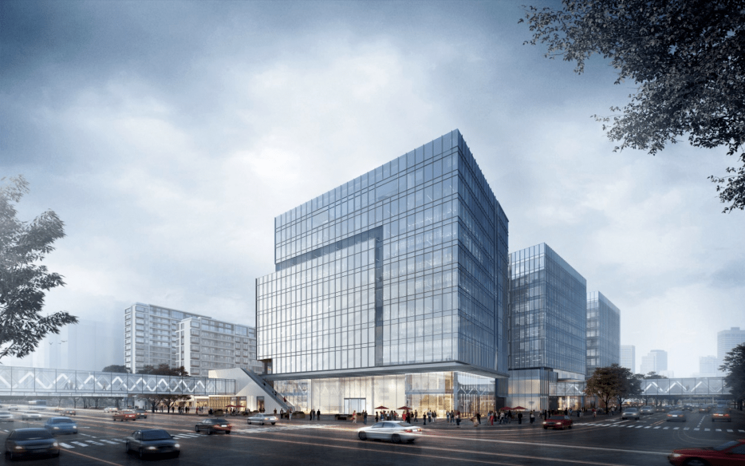 德信中心写字楼效果图德信中心外立面采用玻璃幕墙打造,采用金属线条