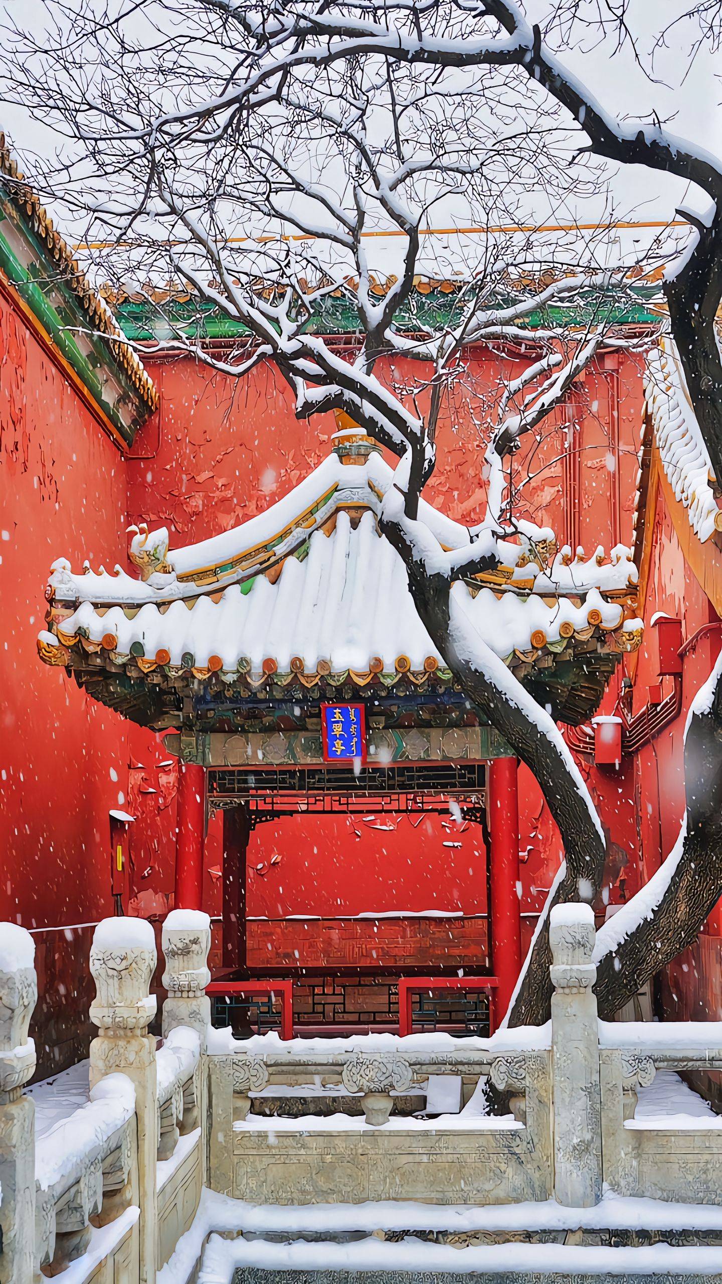 这座宏伟的宫殿见证了明清两朝的辉煌历史,红墙金瓦在白雪的映衬下更