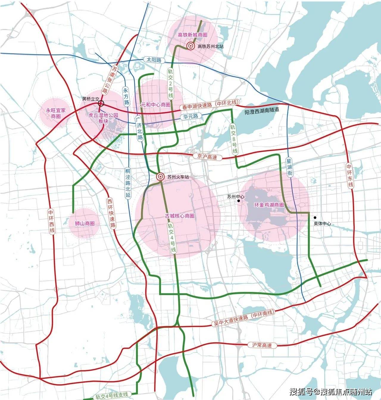 線活力島站,8號線虎丘溼地站(在建),軌交14,17,19號線,22號線(規劃中)