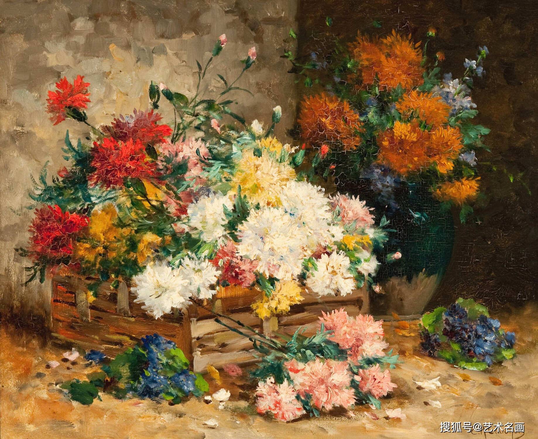 唯美的花卉油画︱法国艺术家eugene henri cauchois绘画作品