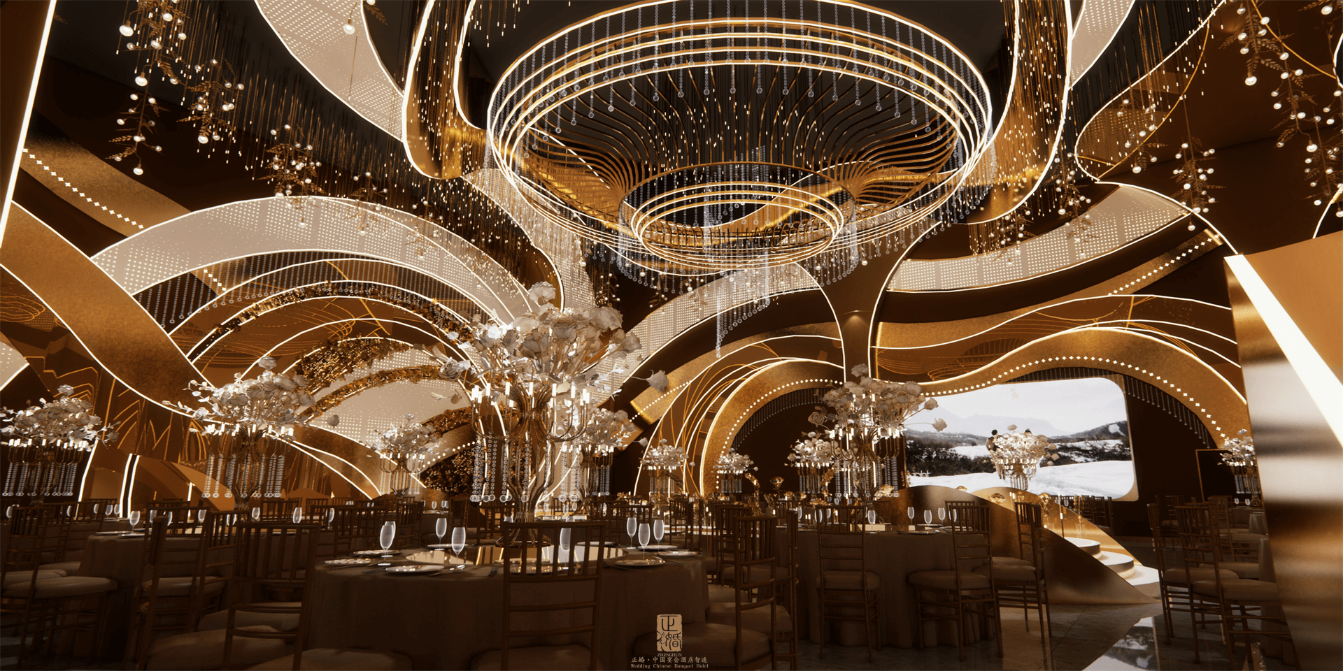 全案设计落地:江西黑金厅婚礼堂-正婚宴会酒店智造