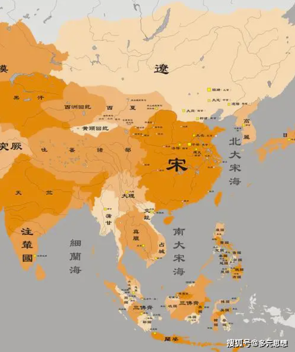 由于周边王国林立,宋朝人主动抛弃了"天朝上国"的姿态,与周边各国如