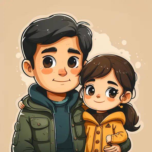亲子头像 | 爸爸和女儿2024新年头像_插画_父亲_爱的