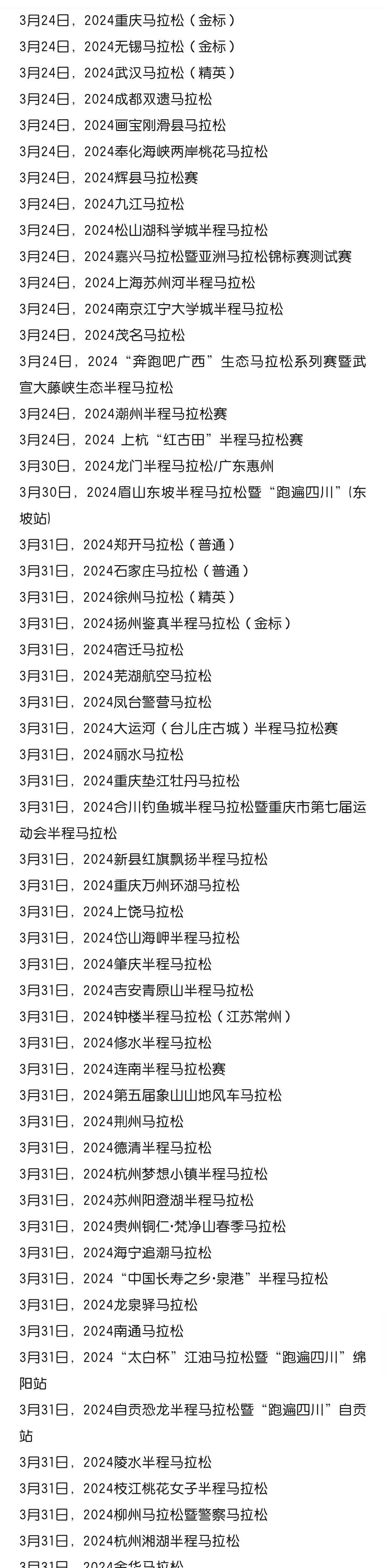 最新名单公布,2024年国内标牌马拉松赛事日历大全_世界_白金标_精英