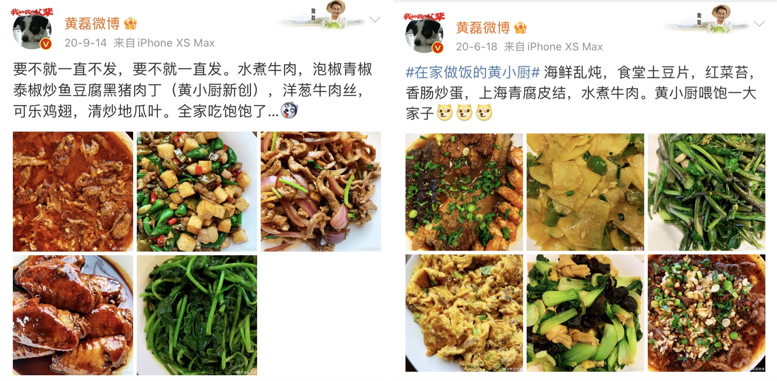 黄磊也特别爱晒自己做的一些饭菜,过年的时候,会准备很多食材,做上