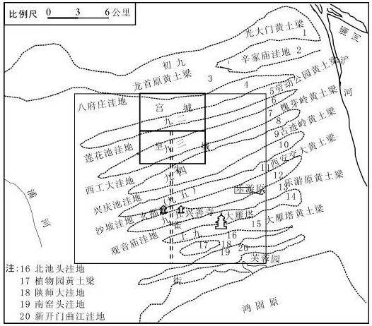 隋大兴城"乾卦六爻"地形图:李令福《隋唐长安城六爻地形及其对城市