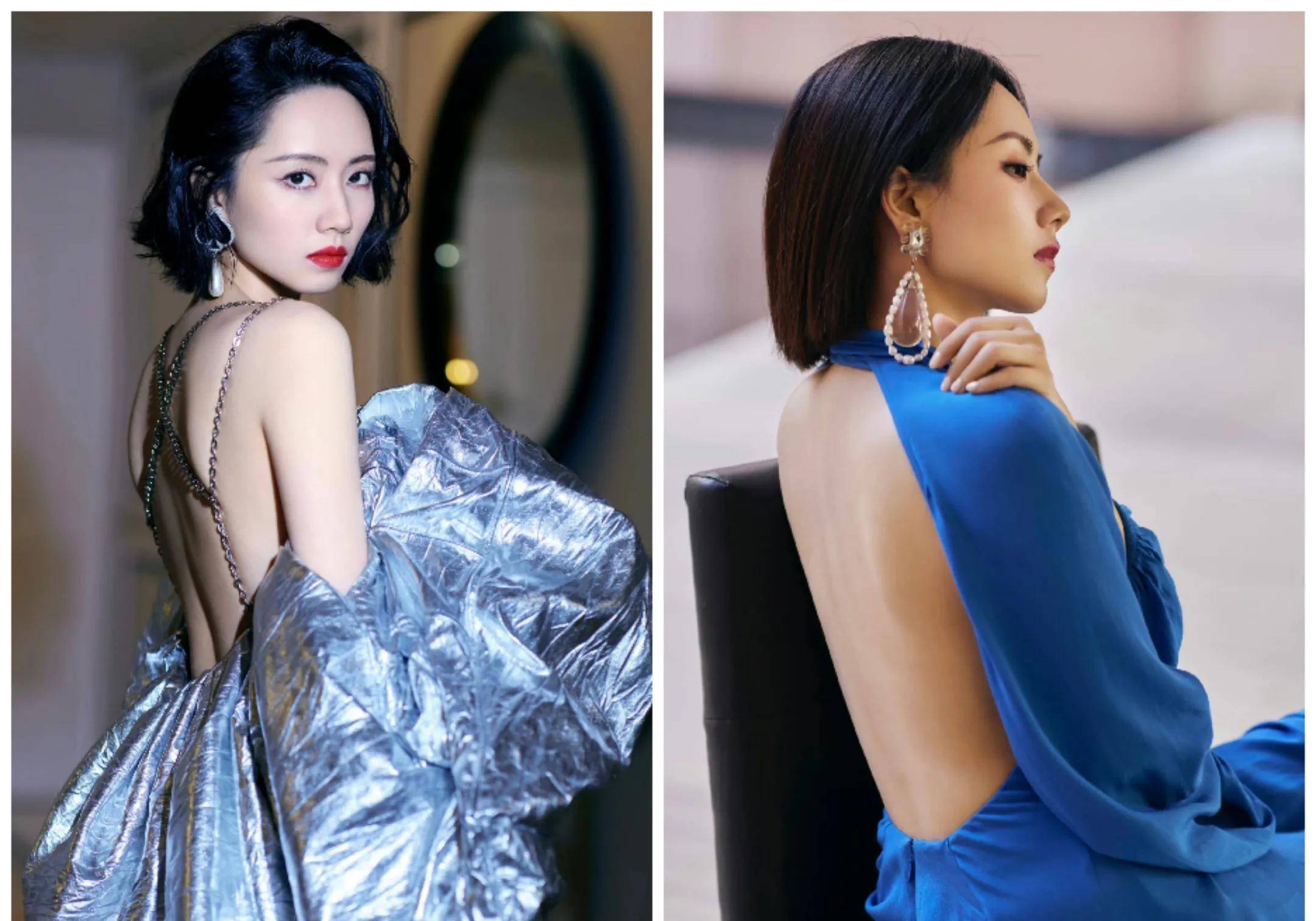 刘惜君罕秀时尚,身体太瘦蝴蝶骨凸出,耳边挂快半斤重的耳环_礼服_带着