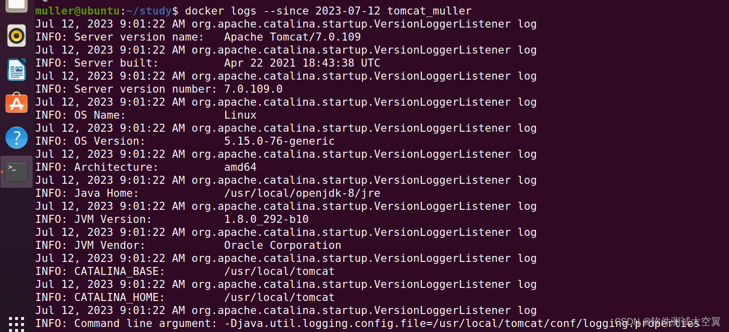 logs --timestamps my_container我们要查看tomcat_muller按时间戳的