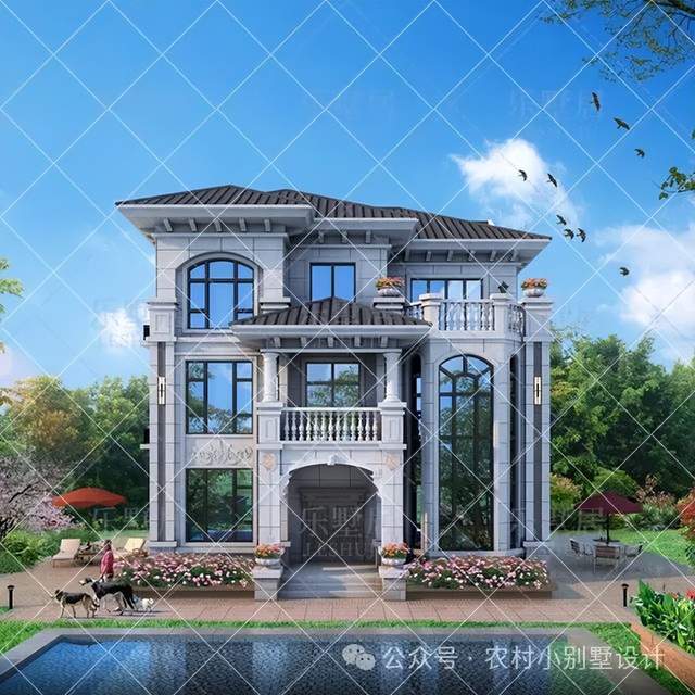 三层田园欧式别墅,旋转楼梯带大露台,好看又实用农村自建房_大气_设计
