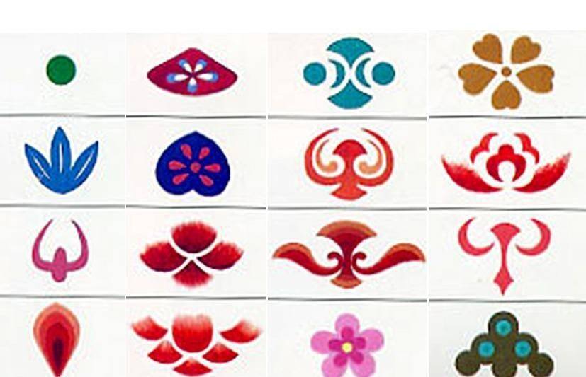 花钿图案 图22花钿有红,绿,黄三种颜色,但以红色为最多(图22).