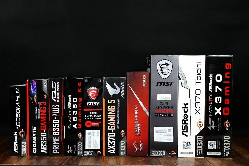 主板方面,我们分别抽取了4个主流品牌10款的ryzen b350,x370芯片组