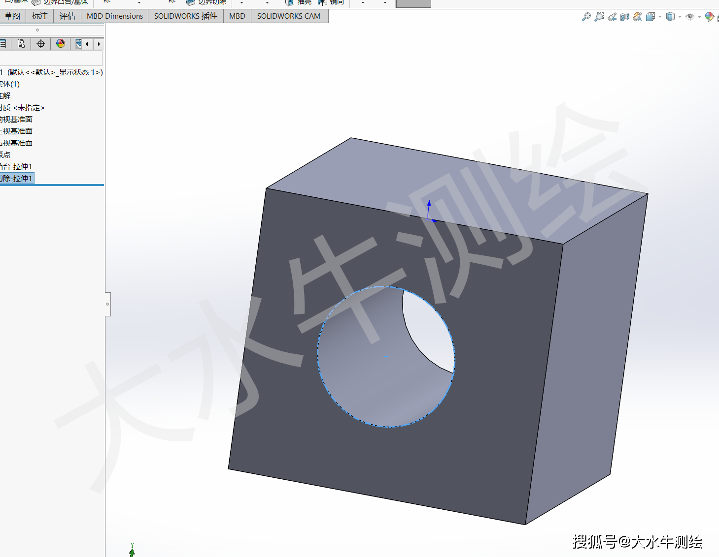 solidworks基础教学丨(2)建立长方体模型,开孔._矩形_效果_特征