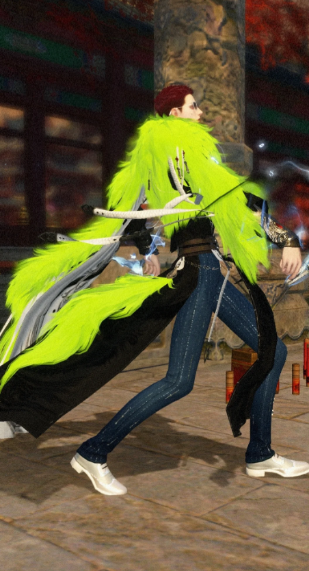 牛仔裤,胸前的大v领内搭更是让人眼前一亮,直接露出了线条分明的腹肌