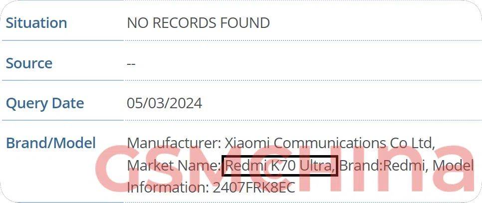 外媒透露小米Redmi K70 Ultra手机信息有望8月发布_