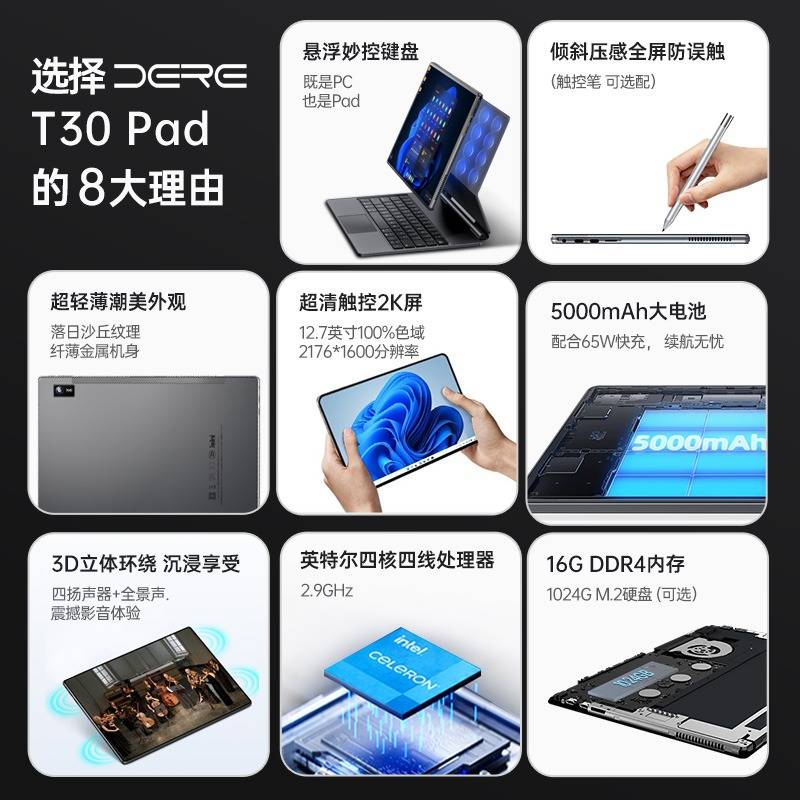 dere戴睿t30 pro臻享版搭载2024版英特尔03 uhd graphics n5095处理