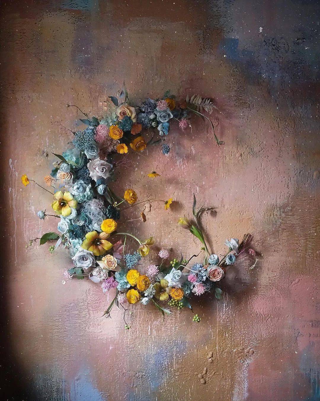 韩式花艺与油画结合的唯美花艺