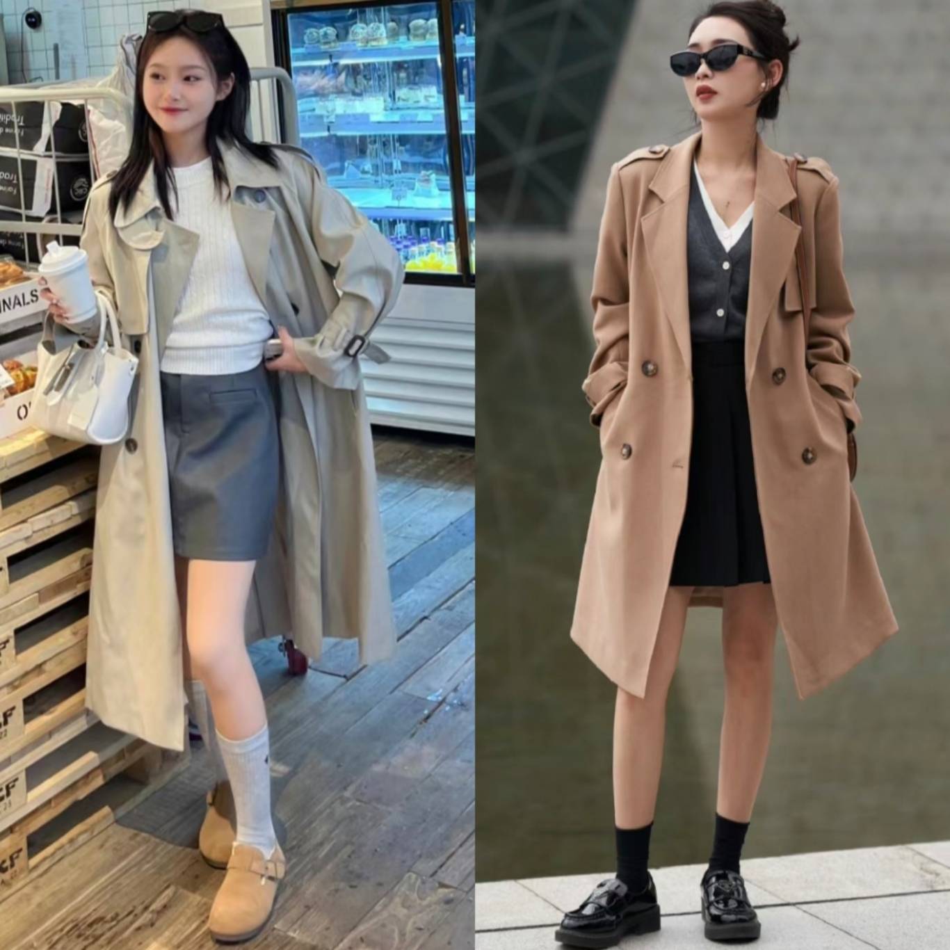 3 复古风搭配:过膝风衣 百褶裙百褶裙作为一种具有复古韵味的单品,与