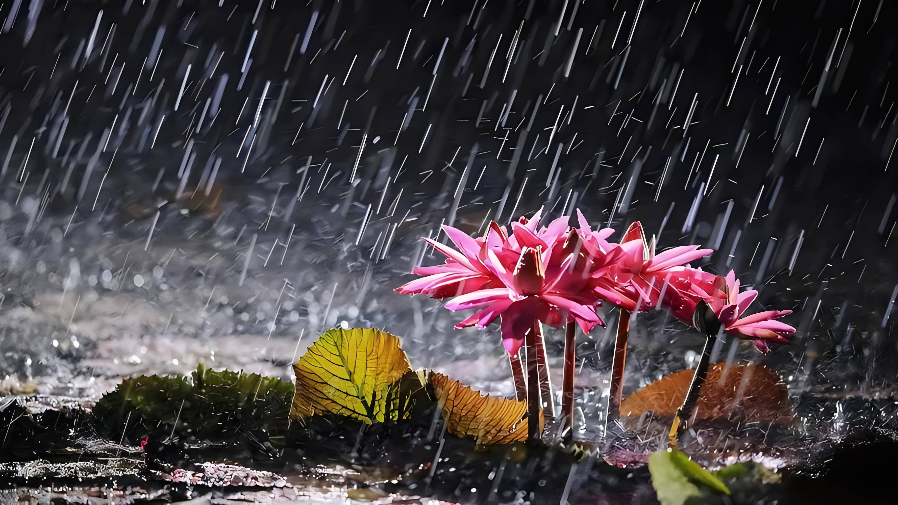 好看花的雨景图片图片