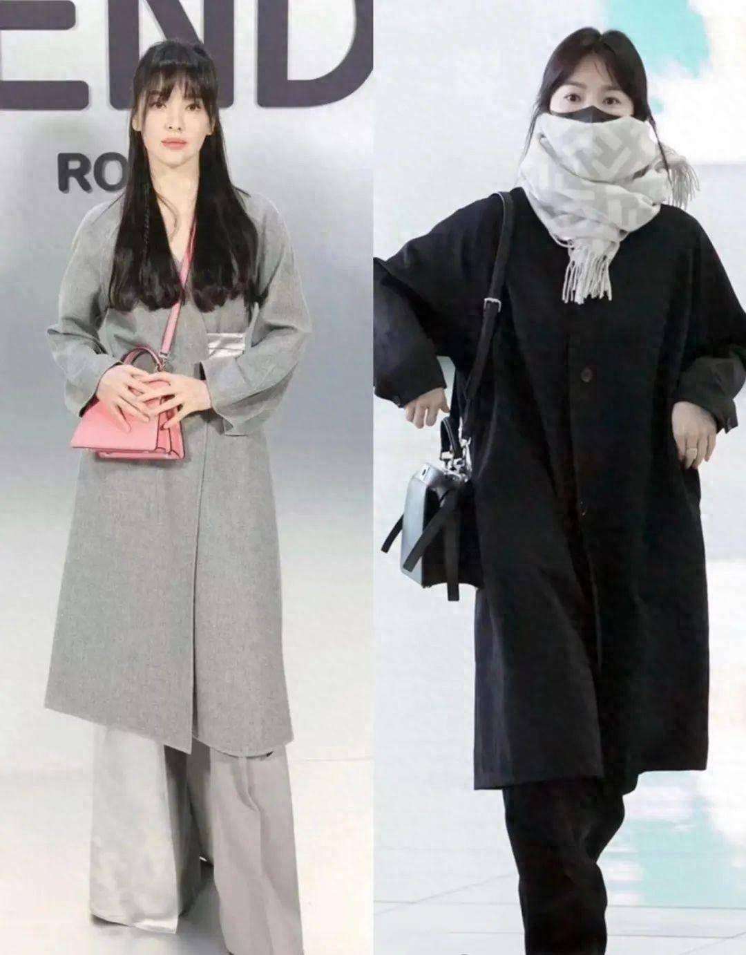 原创161的宋慧乔又带火了一种新穿法黑色大衣围巾显高又洋气