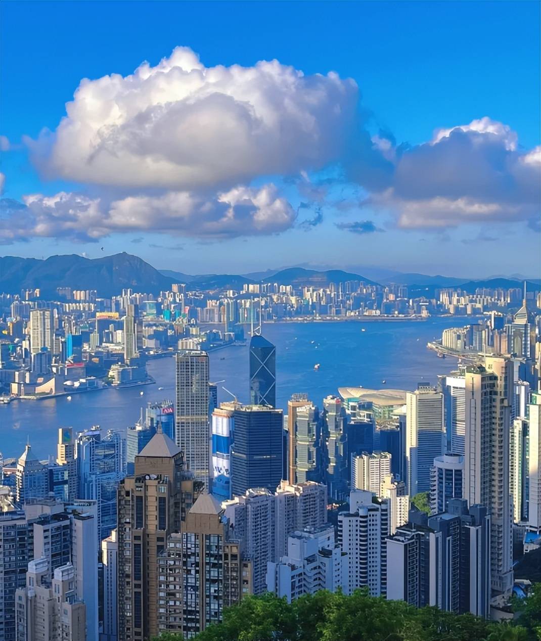 午餐后,我们前往太平山顶,乘坐缆车欣赏香港全景,俯瞰整个城市的美景.