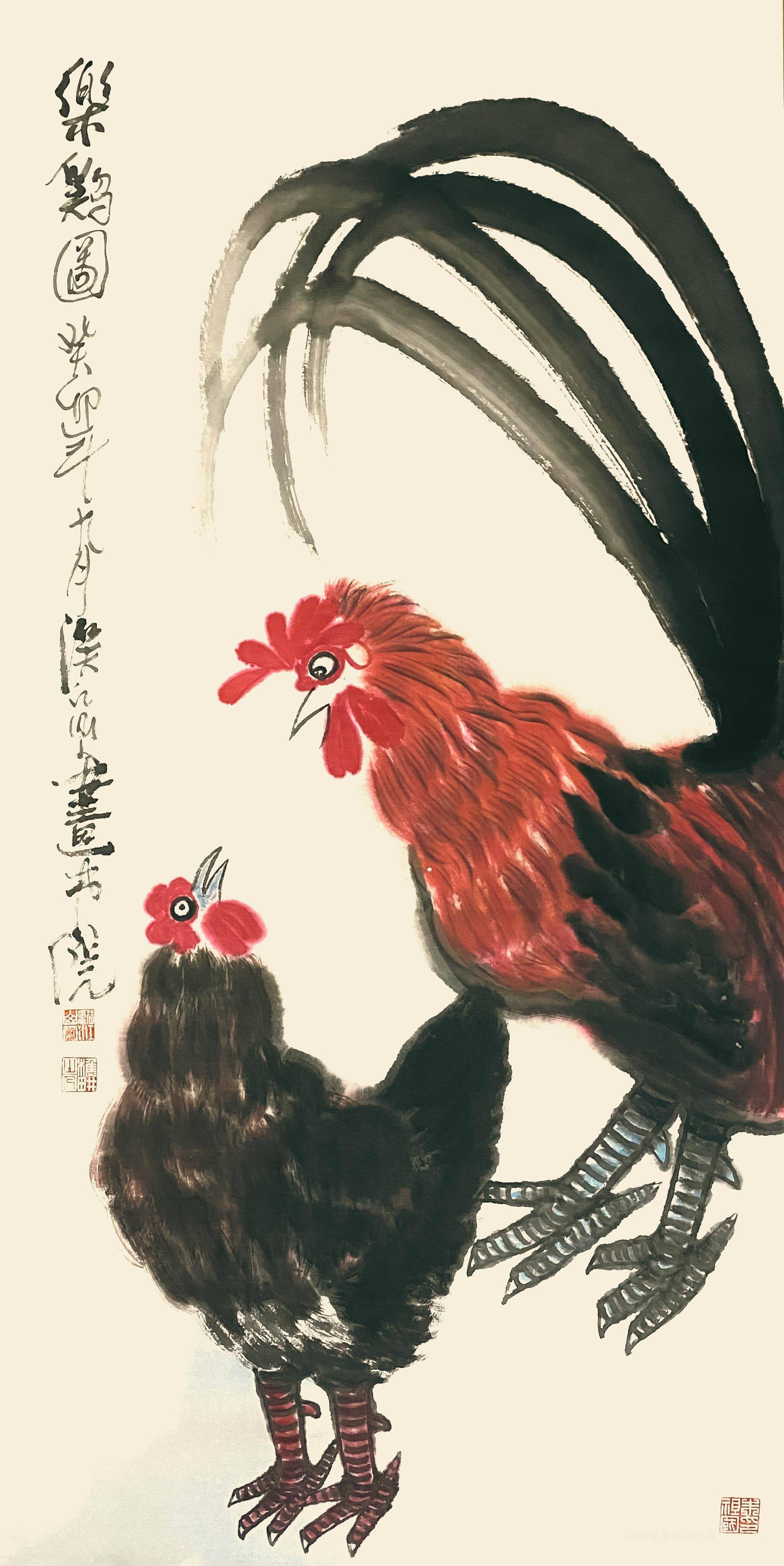 花鸟传神意境独特国画家朱祖国鸡系列作品欣赏