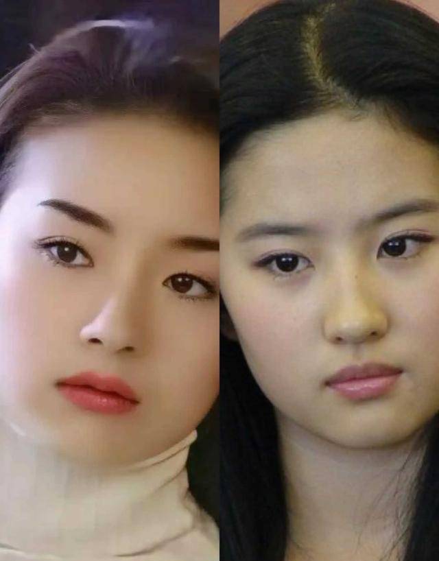 董洁与刘亦菲犹如双胞胎,二人均拥有小巧精致的巴掌脸和五官.