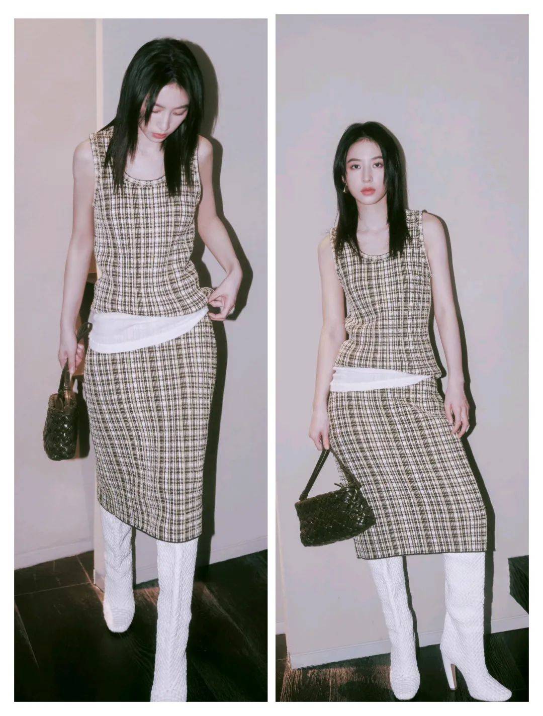 周雨彤的三套穿搭,利落裤装,经典格纹,休闲针织,简约也时尚