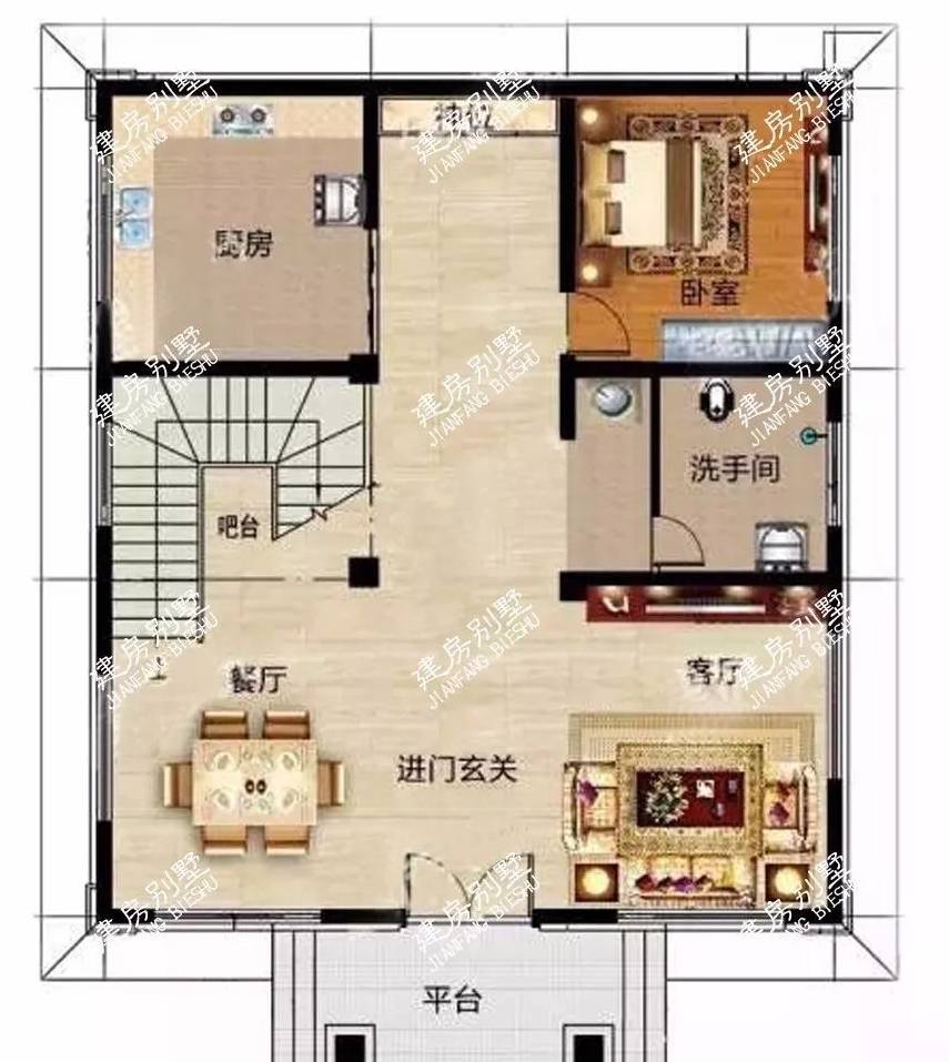 第二款四层农村别墅户型:基本信息:建房尺寸是10.8×12.