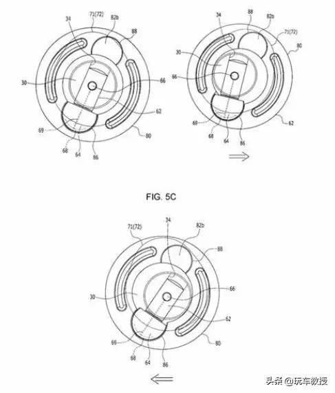 所谓的杠杆实际上非常紧凑,而且从专利图可以看到,凸轮轴是通过88,82a