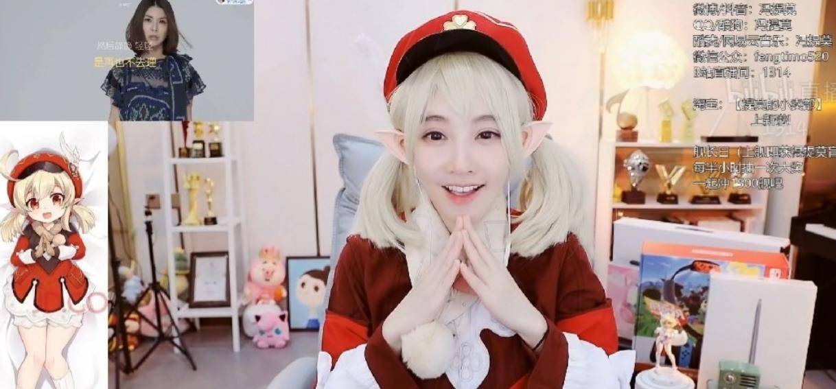 冯提莫cos的可莉银色双马尾加上精灵耳整个人灵动可爱