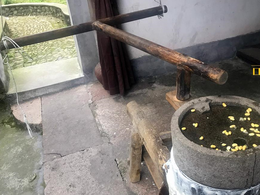 最原始的磨豆浆的石磨.