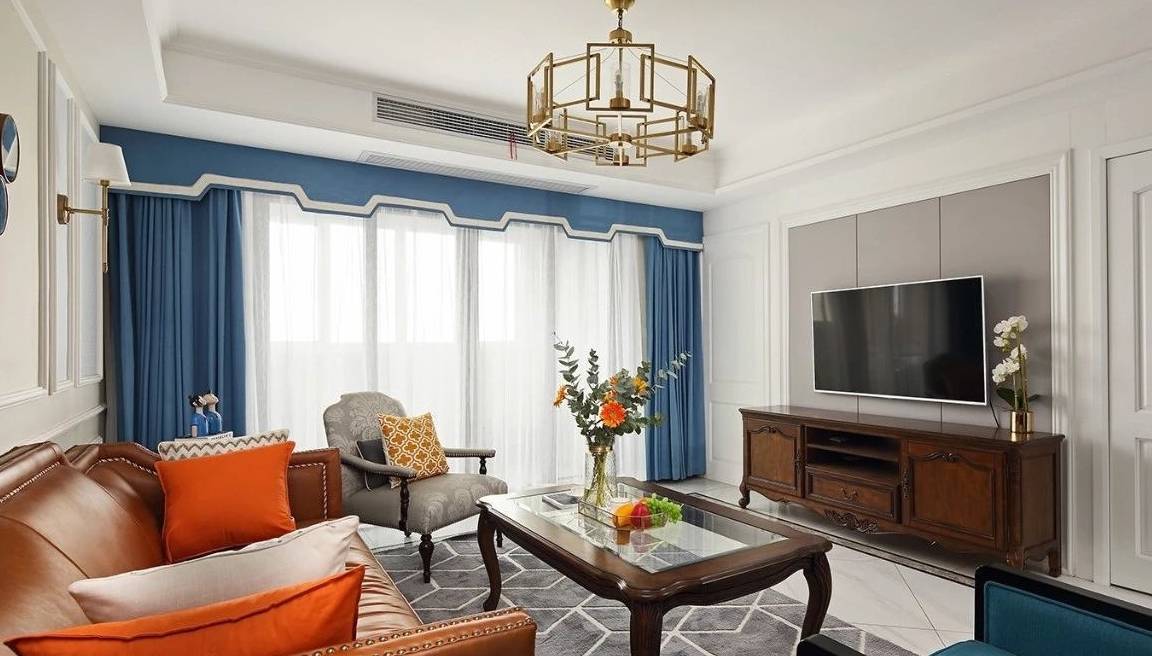 原创120平简约美式三居冷暖撞色时尚经典