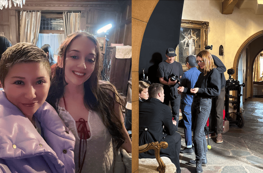 左一高维那,和演员在拍摄现场,受访者供图海外短剧走向精品化,制片费