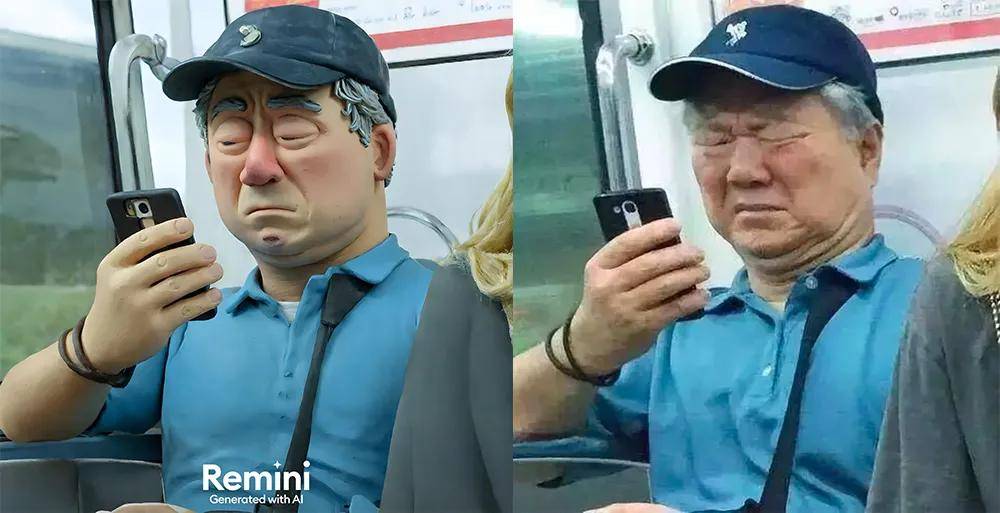 比如下面这张"地铁老人"的梗图,就可以生成左边的黏土风格图片,不仅